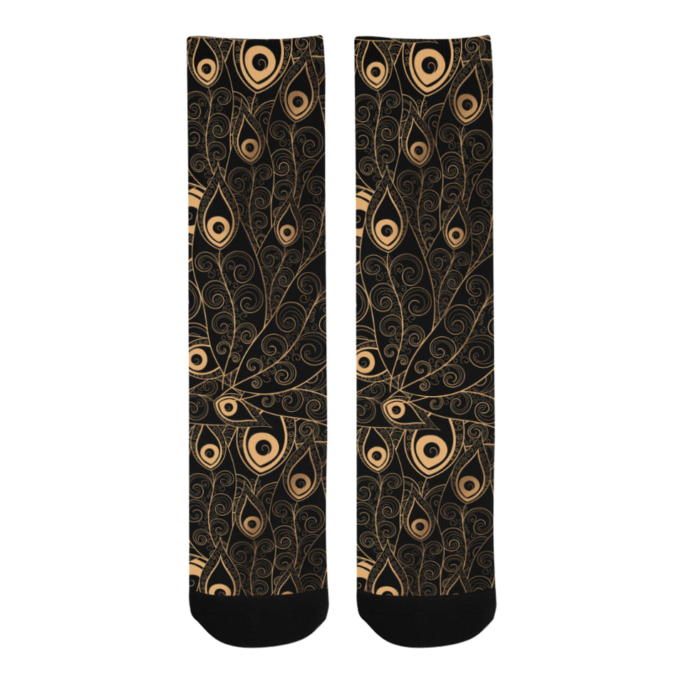 Gold peacock feather pattern Crew Socks