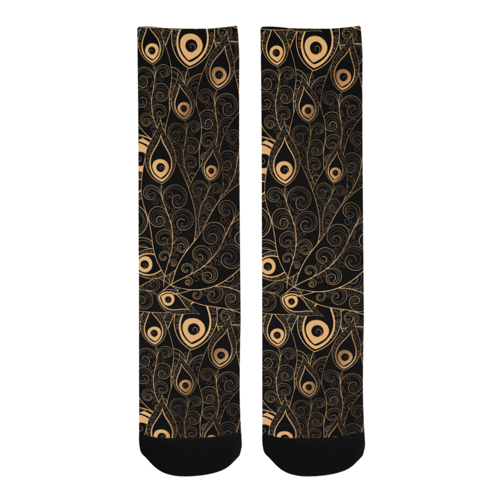Gold peacock feather pattern Crew Socks