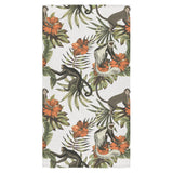 Monkey red hibiscus flower palm leaves floral patt Bath Towel