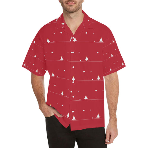 Christmas tree star snow red background Men's All Over Print Hawaiian Shirt