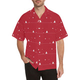 Christmas tree star snow red background Men's All Over Print Hawaiian Shirt