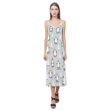 Cute Penguin christmas pattern V-Neck Open Fork Long Dress