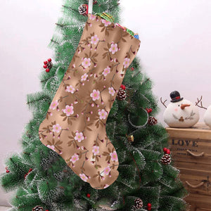 Pink sakura cherry blossom drak brown background Christmas Stocking