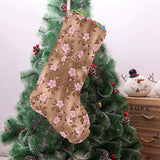 Pink sakura cherry blossom drak brown background Christmas Stocking