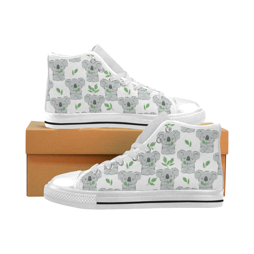 Hand drawn Koala leaves pattern Men's High Top Canvas Shoes White