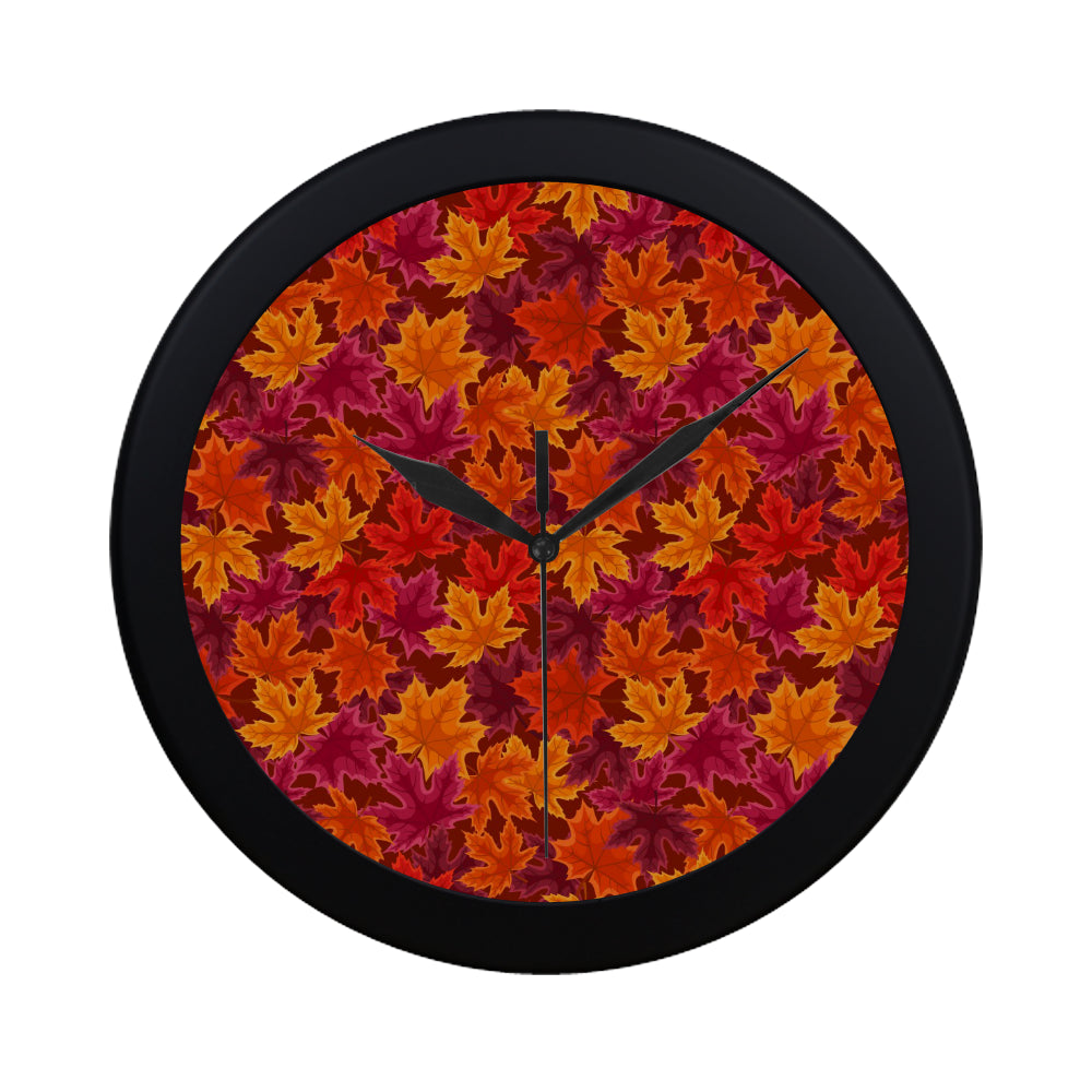 Autumn maple leaf pattern Elegant Black Wall Clock