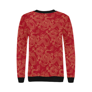 Gold dragons red background Women's Crew Neck Sweatshirt