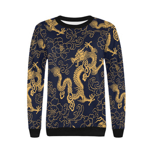 Gold dragon pattern Women's Crew Neck Sweatshirt