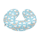 Cute rainbow clound star pattern blue background U-Shaped Travel Neck Pillow