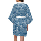 Hand drawn sailboat pattern Women's Short Kimono Robe