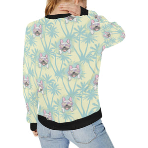 French bulldog hawaii blackground Women's Crew Neck Sweatshirt