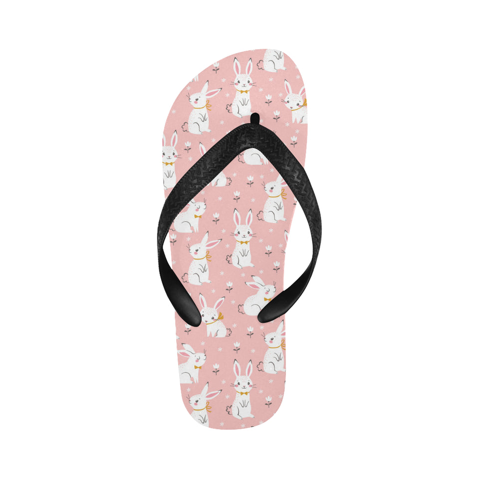 Cute white rabbit flower pink background Unisex Flip Flops