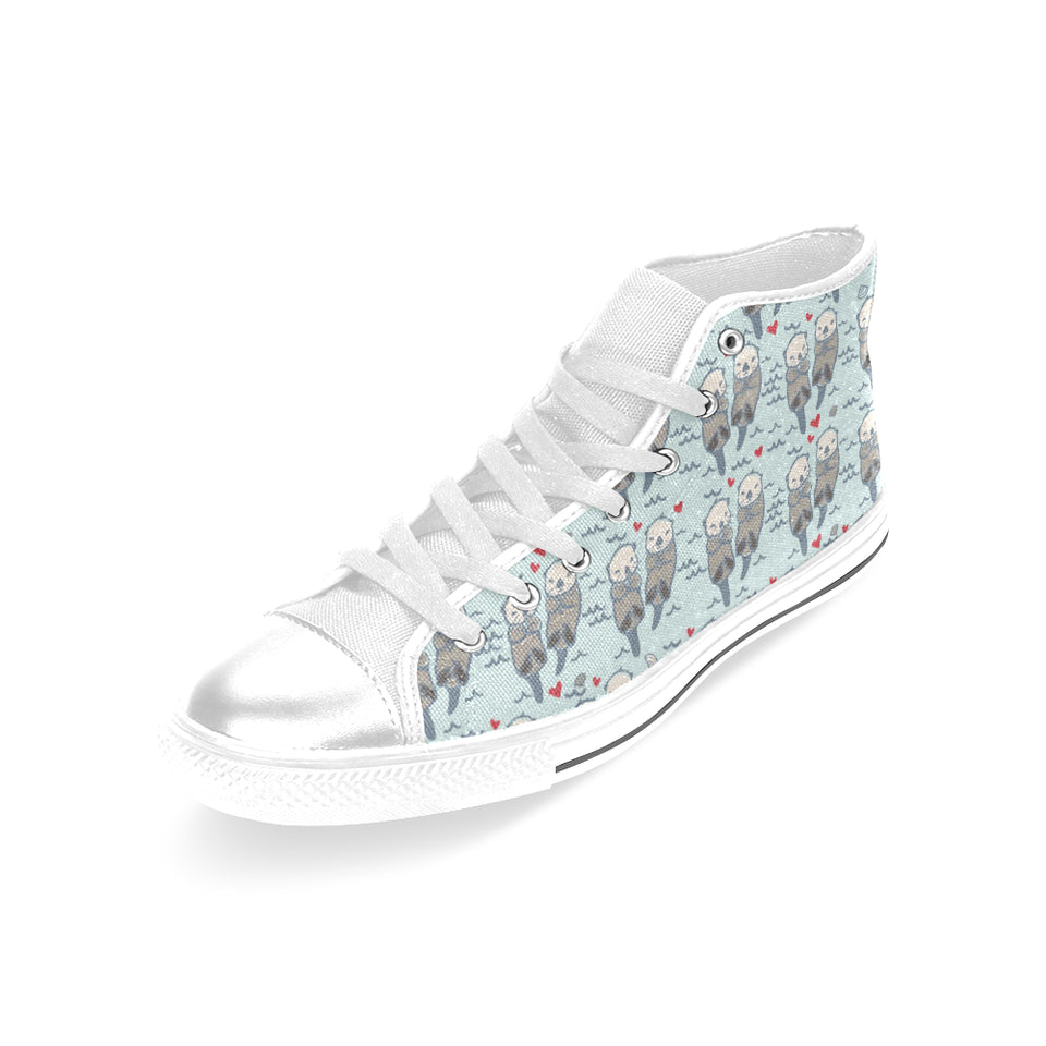Lovely Sea Otter Pattern Women's High Top Canvas Shoes White