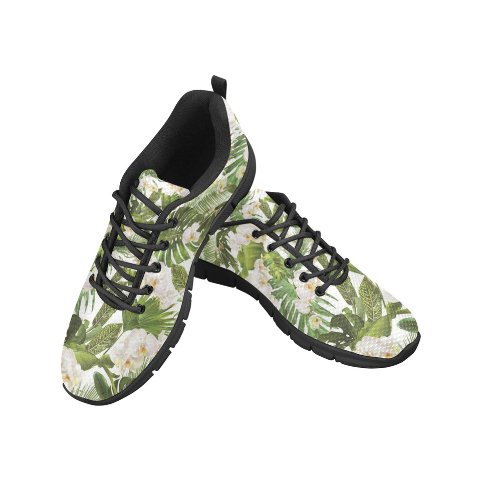 White orchid flower tropical leaves pattern Men's Sneaker Shoes