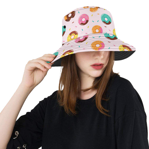 Donut pattern glaze pink background Unisex Bucket Hat