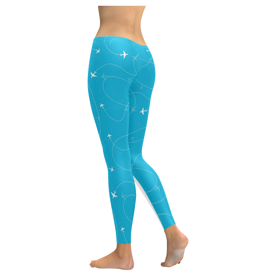 Airplane destinations blue background Women's Legging Fulfilled In US