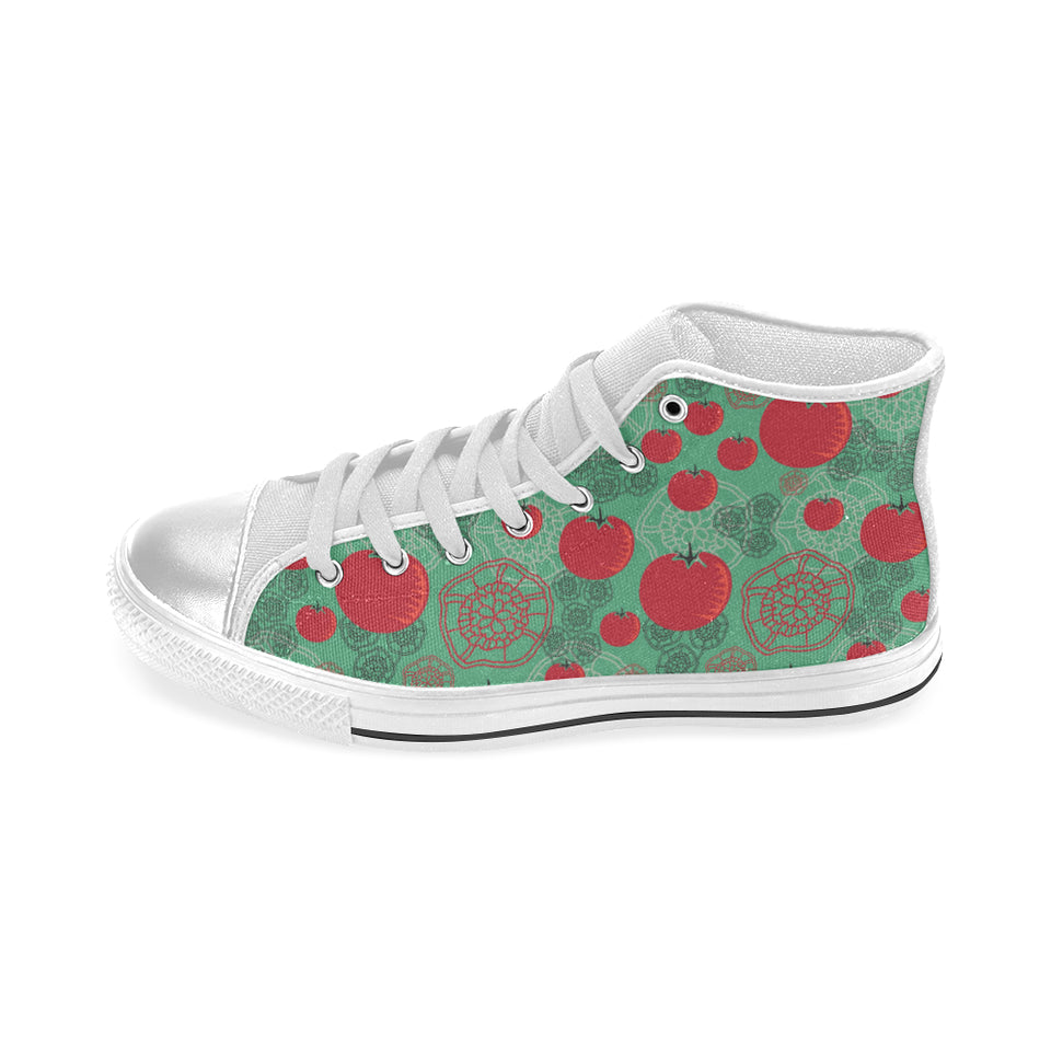 Tomato design pattern Women's High Top Canvas Shoes White