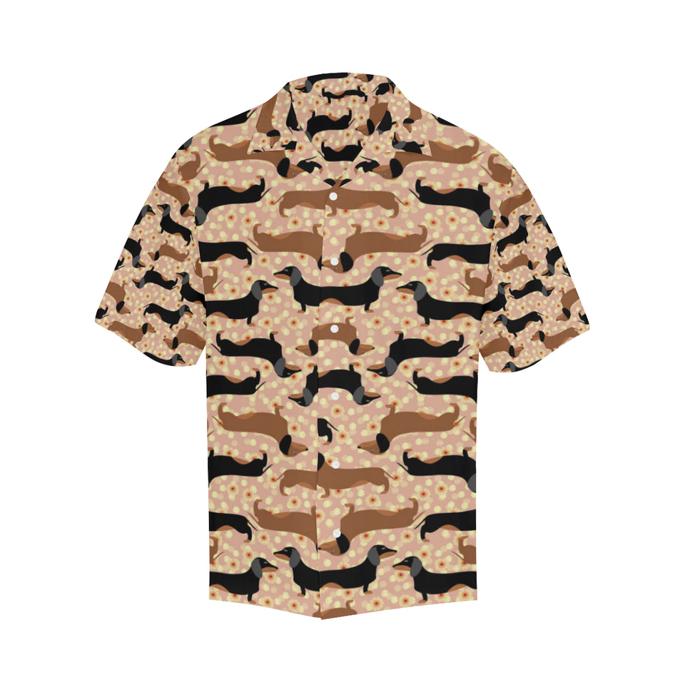 Dachshund floral background Men's All Over Print Hawaiian Shirt