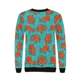 Octopus turquoise background Women's Crew Neck Sweatshirt