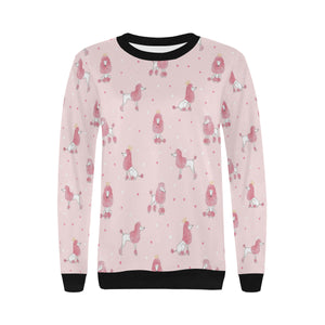 Poodle dog pink color theme Women's Crew Neck Sweatshirt