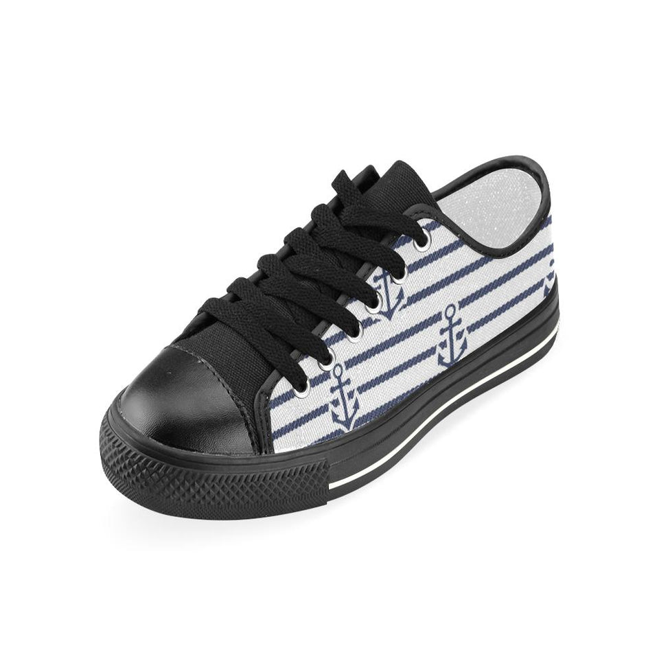 Anchor rope nautical  pattern Kids' Boys' Girls' Low Top Canvas Shoes Black