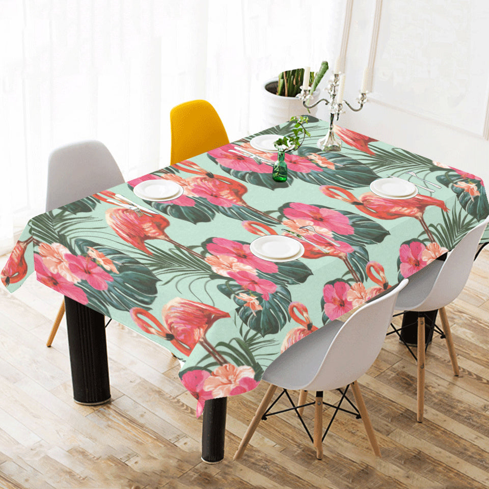 Beautiful flamingo tropical palm leaves hibiscus p Tablecloth