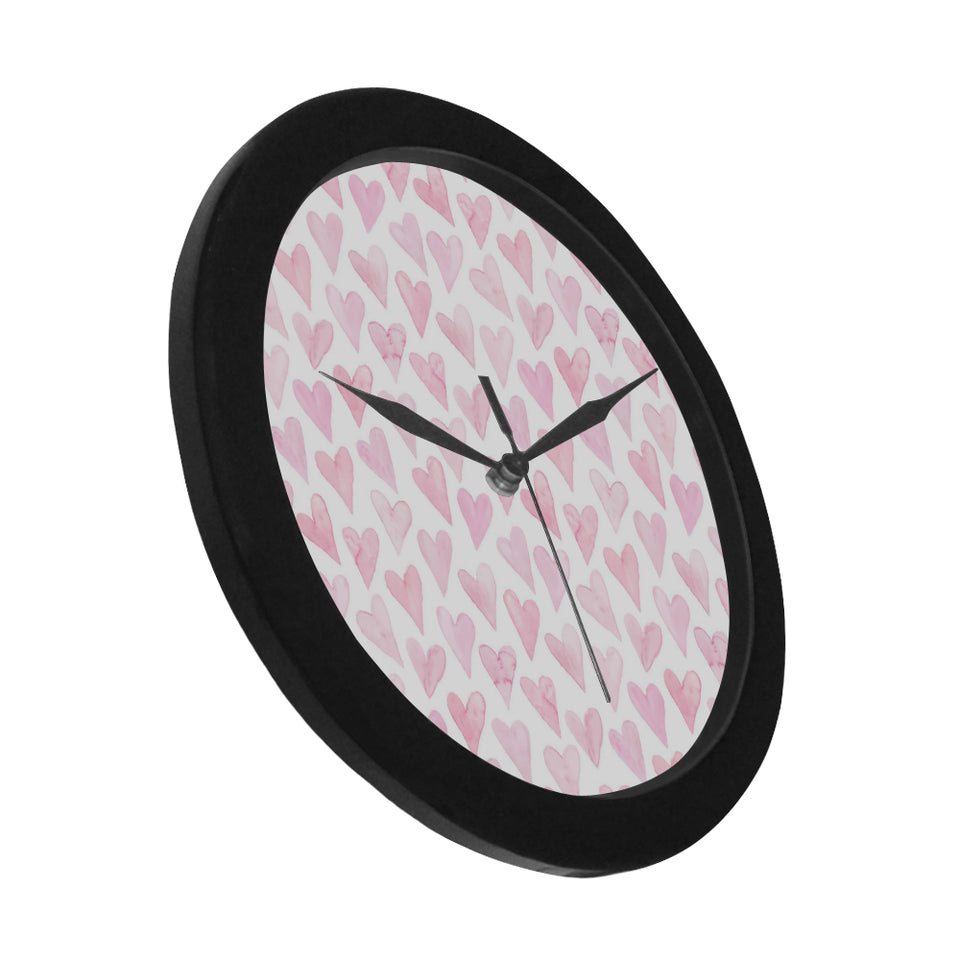 Watercolor pink heart pattern Elegant Black Wall Clock