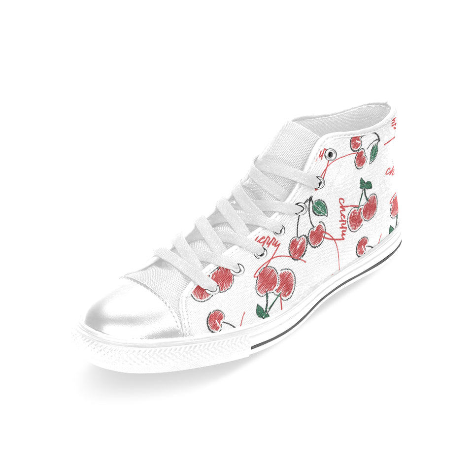 Hand drawn cherry pattern Women's High Top Canvas Shoes White