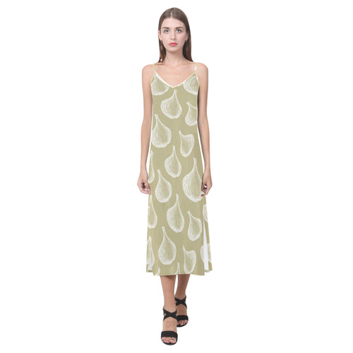 Garlic design pattern V-Neck Open Fork Long Dress