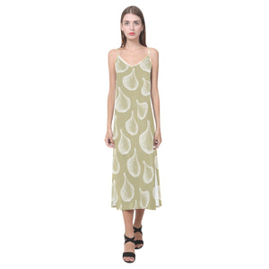 Garlic design pattern V-Neck Open Fork Long Dress