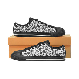 Crow dark floral pattern Women's Low Top Canvas Shoes Black