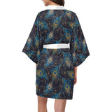 Beautiful peacock feather pattern Women's Short Kimono Robe