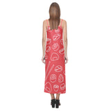 sushi pattern red background V-Neck Open Fork Long Dress