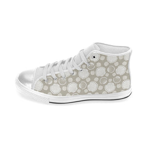 Scallop shell pattern Women's High Top Canvas Shoes White