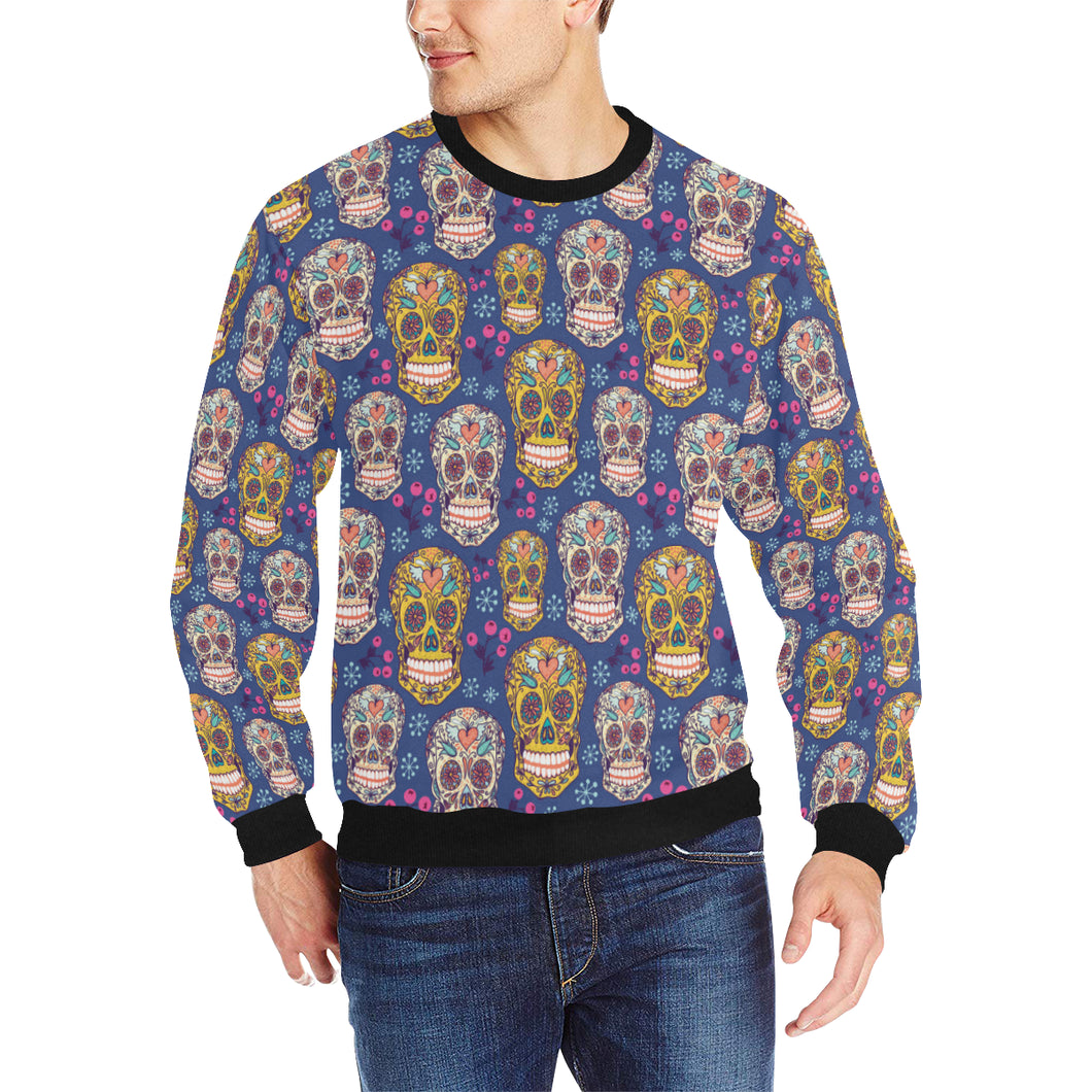 Sugar skull flower pattern Men's Crew Neck Sweatshirt