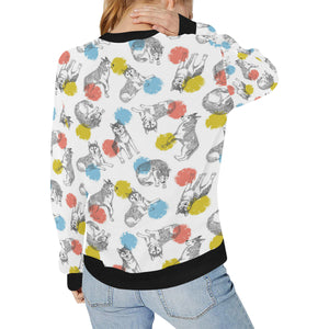 Siberian husky and colorful circle pattern Women's Crew Neck Sweatshirt