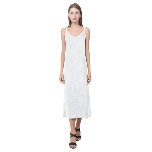 arabic white pattern V-Neck Open Fork Long Dress