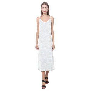 arabic white pattern V-Neck Open Fork Long Dress