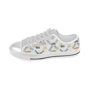 windmill pattern Men's Low Top Shoes White