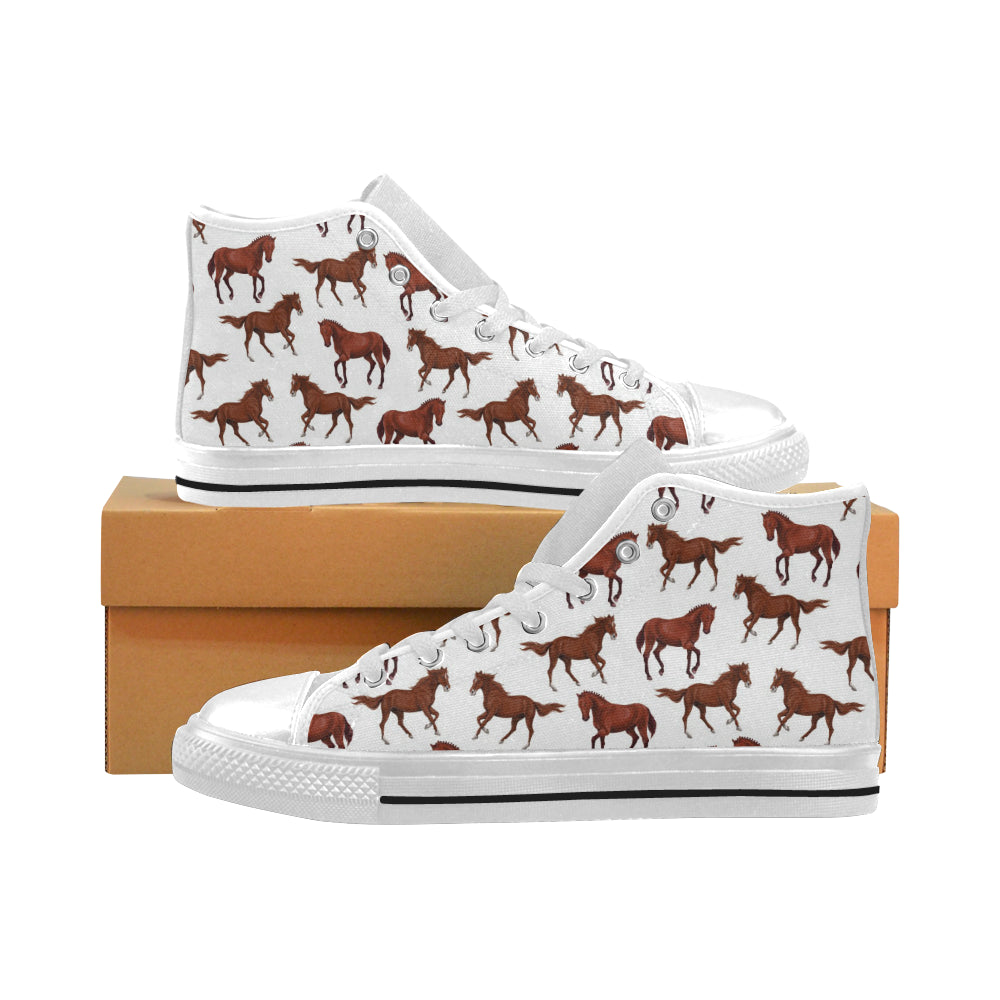 Horses running pattern background Men's High Top Canvas Shoes White