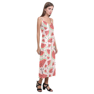 Watermelon pattern V-Neck Open Fork Long Dress