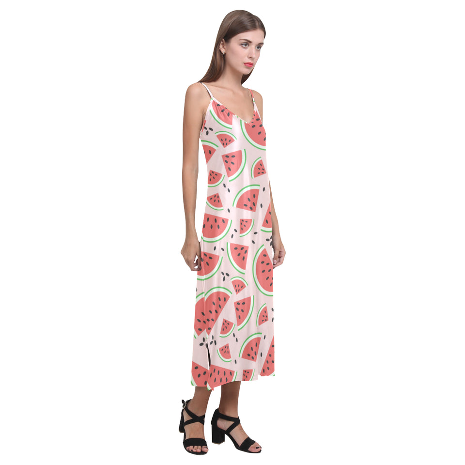 Watermelon pattern V-Neck Open Fork Long Dress