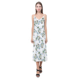 Peacock feather pattern V-Neck Open Fork Long Dress