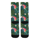 Parrot Palm tree leaves flower hibiscus pattern Crew Socks