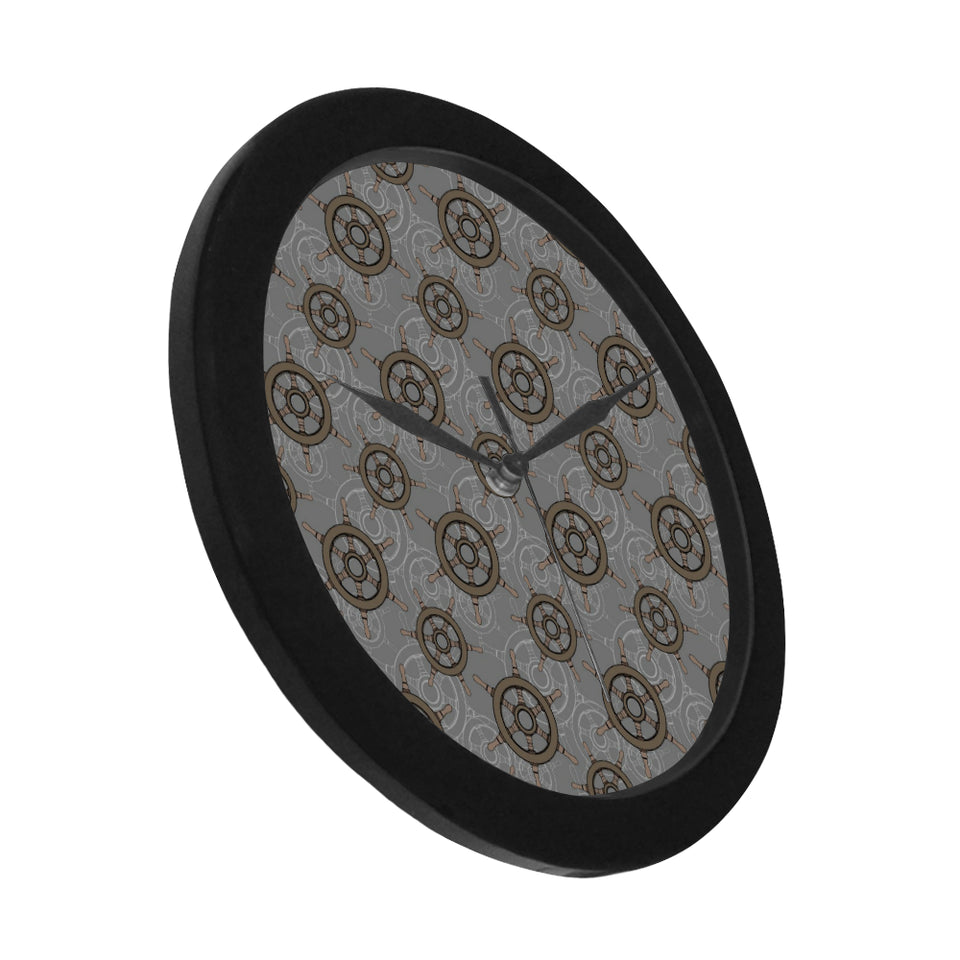 nautical wood steering wheel pattern Elegant Black Wall Clock