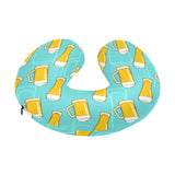 Beer pattern green background U-Shaped Travel Neck Pillow