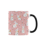 Cute white rabbit flower pink background Morphing Mug Heat Changing Mug