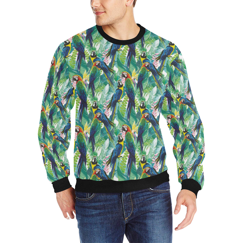 Colorful parrot exotic flower leaves Men's Crew Neck Sweatshirt