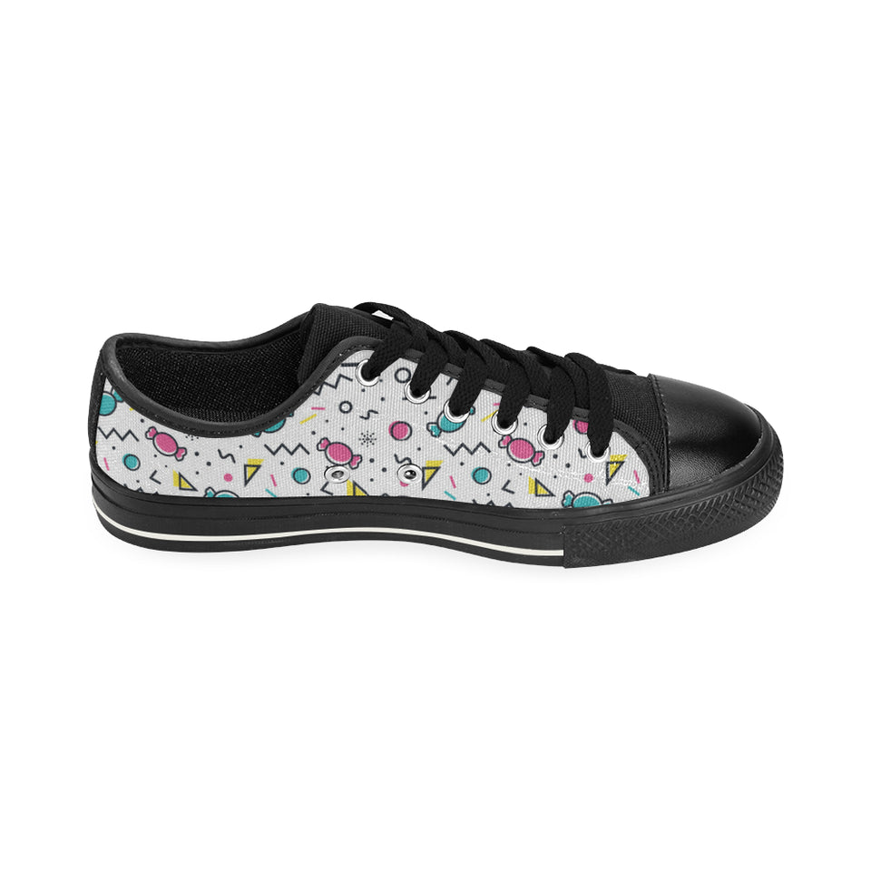 Candy design pattern Men's Low Top Canvas Shoes Black