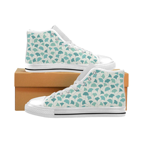 Green ginkgo leaves pattern Men's High Top Canvas Shoes White